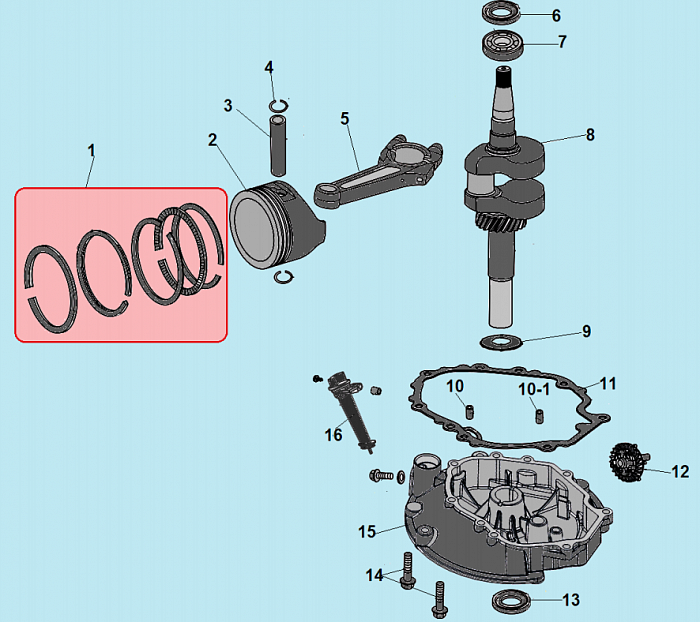 9 ПОРШЕНЬ - КОЛЕНВАЛ - КОЛЬЦА Газонокосилка CHAMPION LM4840